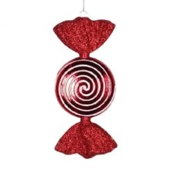 The Christmas Palace 7" RED SWIRL SHINY CANDY ORNAMENT SET OF 12
