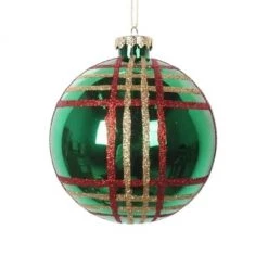 The Christmas Palace 4" GREEN PLAID ORNAMENT SET OF 6