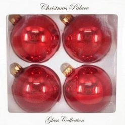 The Christmas Palace Shatterproof & Glass Sets 4" RED GLASS BALL ORNAMENTS SET OF 24