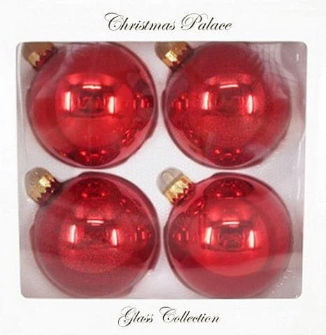 The Christmas Palace Shatterproof & Glass Sets 4" RED GLASS BALL ORNAMENTS SET OF 24 1 The Christmas Palace Shatterproof & Glass Sets 4" RED GLASS BALL ORNAMENTS SET OF 24