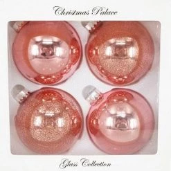 The Christmas Palace Shatterproof & Glass Sets 4" PINK GLASS BALL ORNAMENTS SET OF 24