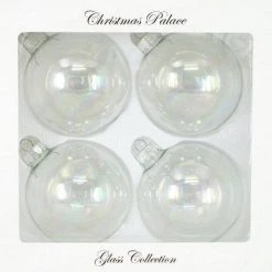The Christmas Palace 4" IRIDESCENT GLASS BALL ORNAMENTS SET OF 24
