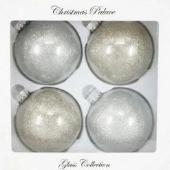 The Christmas Palace Shatterproof & Glass Sets 4" CHAMPAGNE & SILVER GLASS BALL ORNAMENTS SET OF 24