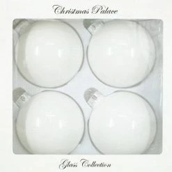 The Christmas Palace 4" WHITE GLASS BALL ORNAMENTS SET OF 24