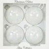 The Christmas Palace 4" IRIDESCENT WHITE GLASS BALL ORNAMENTS SET OF 24