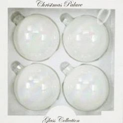 The Christmas Palace 4" IRIDESCENT WHITE GLASS BALL ORNAMENTS SET OF 24