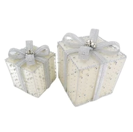 The Christmas Palace 6" & 8" WHITE WITH SILVER BOW GIFT BOX SET 1 The Christmas Palace 6" & 8" WHITE WITH SILVER BOW GIFT BOX SET