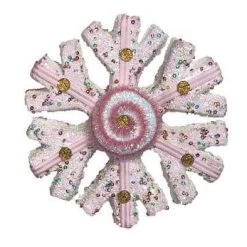 The Christmas Palace Christmas Ornaments 7" WHITE WITH PINK CANDY SNOWFLAKE SET OF 4