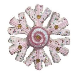 The Christmas Palace Christmas Ornaments 7" WHITE WITH PINK CANDY SNOWFLAKE SET OF 4
