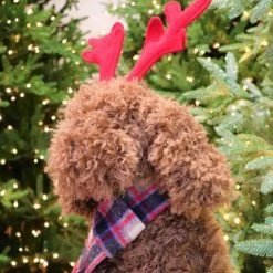 The Christmas Palace 22" BROWN DOG WITH RED ANTLERS Deers, Bears & Swans