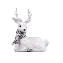 The Christmas Palace Table Tops 12" WHITE SITTING DEER WITH SCARF