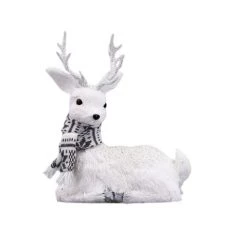 The Christmas Palace Table Tops 12" WHITE SITTING DEER WITH SCARF