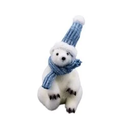 The Christmas Palace 10" SITTING POLAR BEAR WITH BLUE SCARF Table Tops