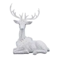 The Christmas Palace 20" WHITE ELEGANT SITTING DEER Deers, Bears & Swans