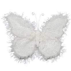 The Christmas Palace 9" WHITE FURRY BUTTERFLY SET OF 4