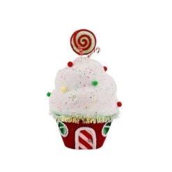 The Christmas Palace Peppermint Swirl 13" RED & WHITE SPRINKLED CUPCAKE