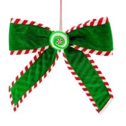 The Christmas Palace Ribbon & Bows 12" PEPPERMINT & GREEN HANGING CANDY BOW