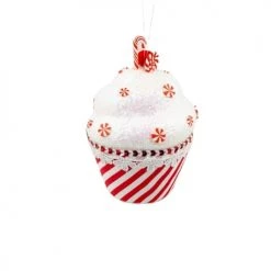 The Christmas Palace Christmas Ornaments 7" PEPPERMINT CANDY CUPCAKE ORNAMENT SET OF 4