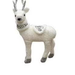 The Christmas Palace Deers, Bears & Swans 15" WHITE GLITTER STANDING DEER