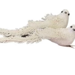 The Christmas Palace Christmas Ornaments 9" WHITE BEADED BIRDS SET OF 6