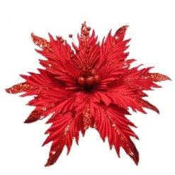 The Christmas Palace 12" RED POINSETTIA CLIP SET OF 6 Flowers