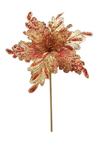 The Christmas Palace 18'' GOLD & RED GLITTER POINSETTIA SET OF 6 Flowers 1 The Christmas Palace 18'' GOLD & RED GLITTER POINSETTIA SET OF 6 Flowers