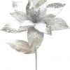 The Christmas Palace 29" WHITE & SILVER VELVET POINSETTIA SET OF 6