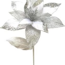 The Christmas Palace 29" WHITE & SILVER VELVET POINSETTIA SET OF 6