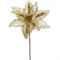 The Christmas Palace Flowers 25" GOLD NET POINSETTIA SET OF 6