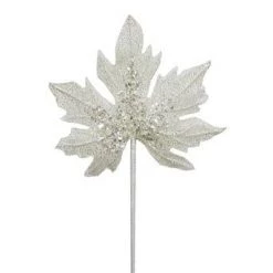 The Christmas Palace 16" WHITE LEAF STEM SET OF 6 Stems & Picks