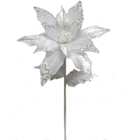 The Christmas Palace Flowers 23" WHITE SHEER POINSETTIA SET OF 6 1 The Christmas Palace Flowers 23" WHITE SHEER POINSETTIA SET OF 6