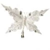 The Christmas Palace 10" WHITE GLITTER BUTTERFLY CLIP SET OF 6