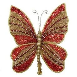 The Christmas Palace Butterflies 8" RED & GOLD GLITTER BUTTERFLY SET OF 6