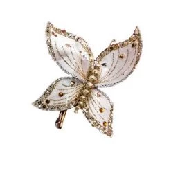 The Christmas Palace Gilded Elegance 8" IVORY & GOLD GEM BUTTERFLY SET OF 6