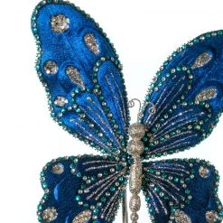 The Christmas Palace 9" BLUE GLITTER BUTTERFLY SET OF 6