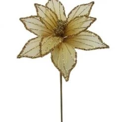 The Christmas Palace Flowers 19" GOLD SHEER POINSETTIA SET OF 6