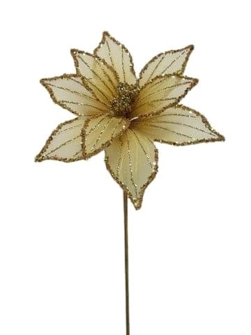 The Christmas Palace Flowers 19" GOLD SHEER POINSETTIA SET OF 6 1 The Christmas Palace Flowers 19" GOLD SHEER POINSETTIA SET OF 6