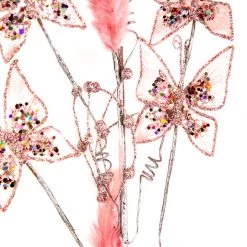 The Christmas Palace Stems & Picks 29" PINK BUTTERFLY BRANCH SET OF 6