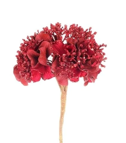 The Christmas Palace 11" RED HYDRANGEA SET OF 6 Flowers 1 The Christmas Palace 11" RED HYDRANGEA SET OF 6 Flowers