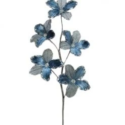 The Christmas Palace 32" BLUE GRAY FLOWER BRANCH SET OF 6 Stems & Picks