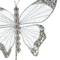 The Christmas Palace 9" SILVER BUTTERFLY PICK SET OF 6 Butterflies