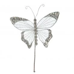 The Christmas Palace 9" SILVER BUTTERFLY PICK SET OF 6 Butterflies