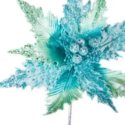 The Christmas Palace Flowers 20" AQUA POINSETTIA SET OF 6