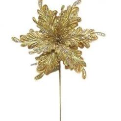 The Christmas Palace 15" GOLD VELVET POINSETTIA SET OF 6