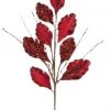 The Christmas Palace 25" RED & GOLD SEQUIN LEAF BRANCH SET OF 6 Stems & Picks