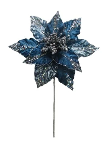 The Christmas Palace Flowers 14" DARK BLUE POINSETTIA SET OF 6 1 The Christmas Palace Flowers 14" DARK BLUE POINSETTIA SET OF 6