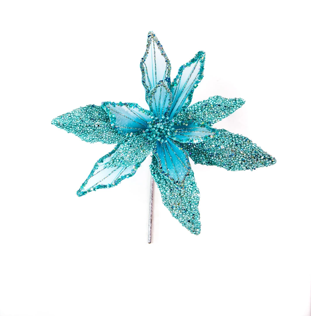 The Christmas Palace 10" TIFFANY BLUE POINSETTIA SET OF 6 Flowers 1 The Christmas Palace 10" TIFFANY BLUE POINSETTIA SET OF 6 Flowers