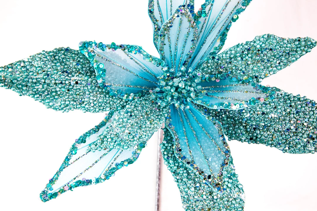 The Christmas Palace 10" TIFFANY BLUE POINSETTIA SET OF 6 Flowers 2 The Christmas Palace 10" TIFFANY BLUE POINSETTIA SET OF 6 Flowers