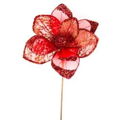 The Christmas Palace 17" RED GLITTER HIBISCUS SET OF 6 Flowers