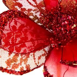 The Christmas Palace 17" RED GLITTER HIBISCUS SET OF 6 Flowers